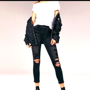 NWT Abercrombie Fitch Simone jeans black high rise super skinny distressed 10 30
